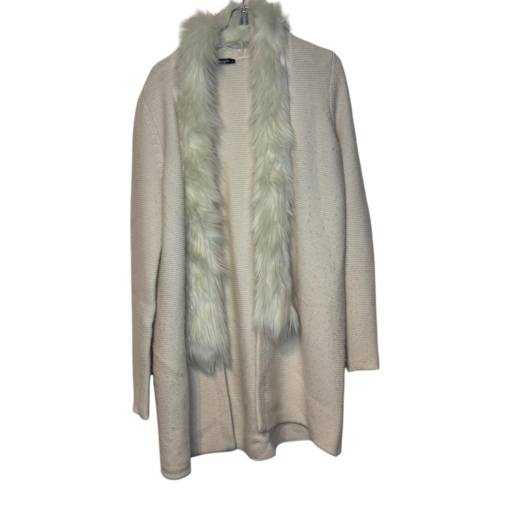 J. McLaughlin Womens Cream Wool Cashmere Faux Fur Trim Cardigan Sweater Small